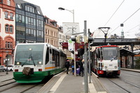 Do centra Zwickau vlak a tramvaj na stejném tělese